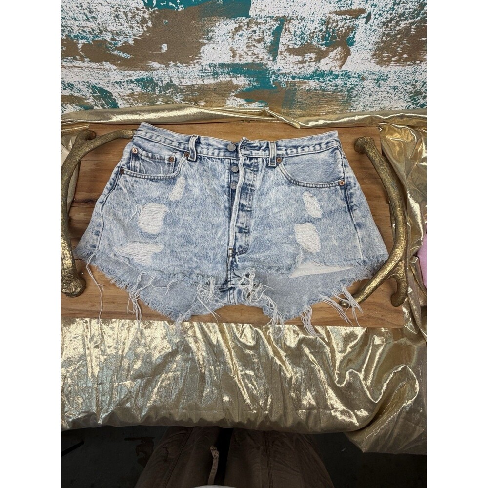 Levi’s Premium 501 Cut Off Shorts Acid Wash Blue Button Fly Distressed Y2K